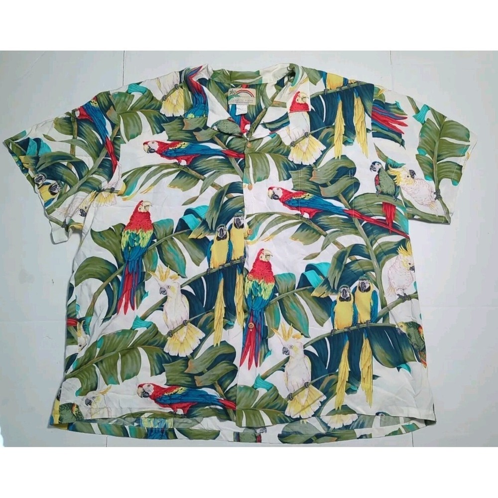 Paradise Found Vintage Hawaiian Shirt Parrots Macaws Cockatoos Men's 4XL Rayon